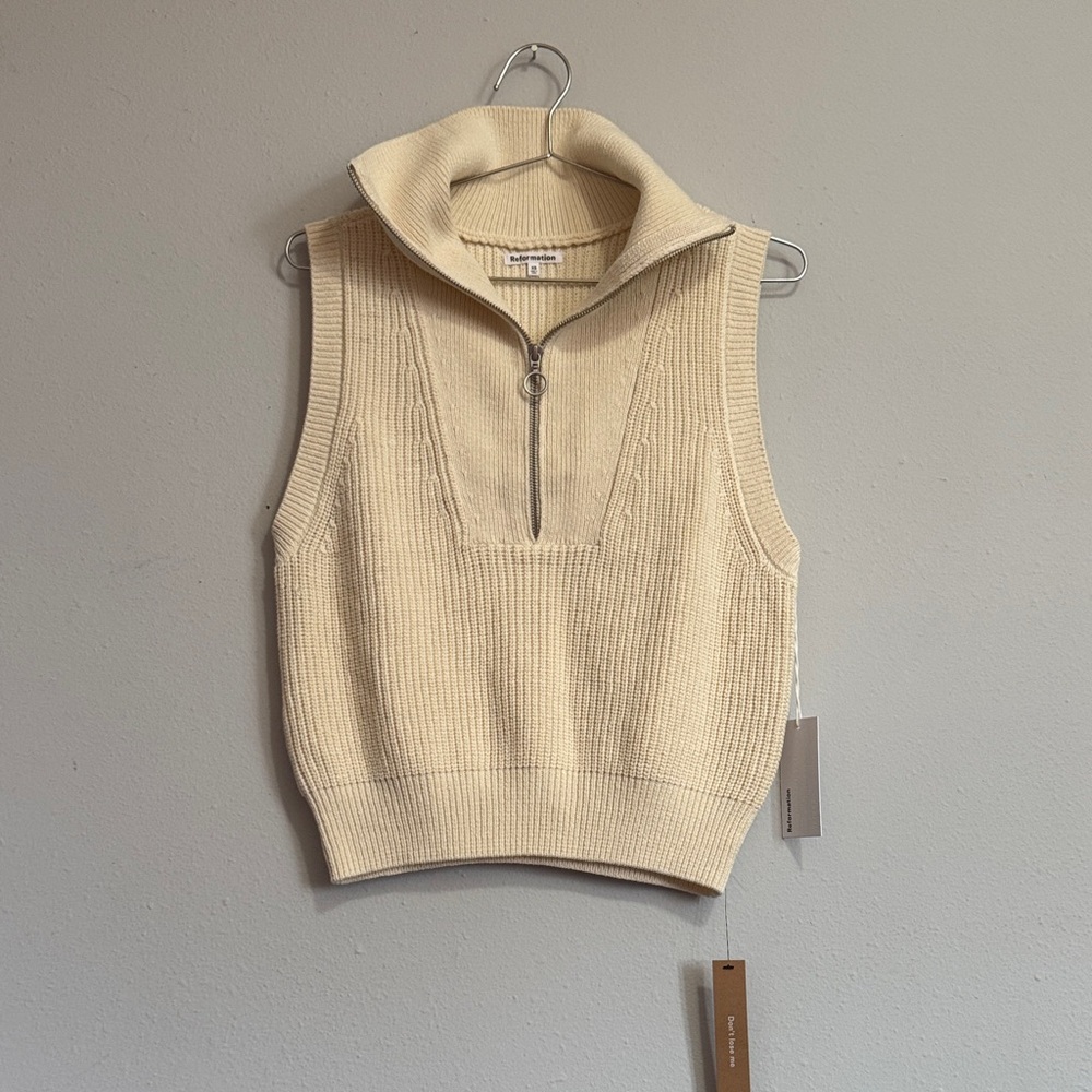 Reformation Cream Zip-Up Turtleneck Sweater Vest